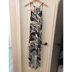 Women's Sandiva Tropical Black/White Leaf Print Stretchy High Low Dress Medium